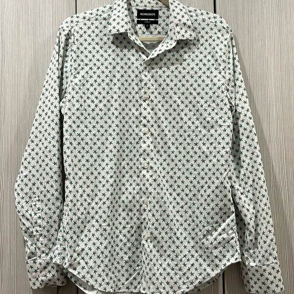 Bonobos | Tech Performance Button-Up Shirt | White‎ & Green Starfish | Medium - Picture 3 of 12